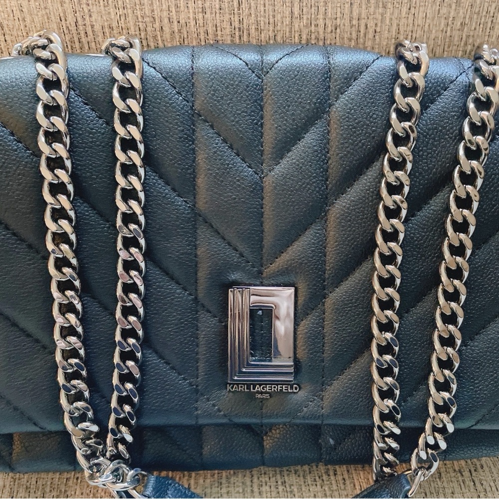 Karl Lagerfeld Black Quilted Chain Shoulder Bag - Picture 2 of 11